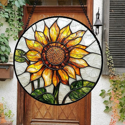DASTOLL Stained Glass Window Hanging - Sunflower Flower Suncatcher Ready to Hang Window Doors Home Decoration and Christmas, Mother's Day Birthday Gifts for Women, Men, and Mom 14.9x14.9 in