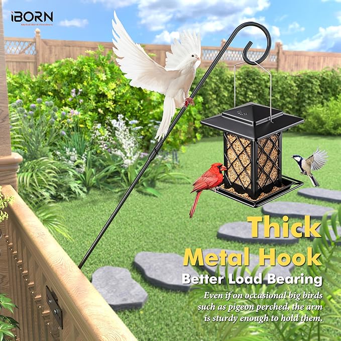 iBorn Fence Deck Hook Rail Heavy Duty Hummingbird Feeder Hanger 28 Inch Railing Hanging Hook for Bird Feeder, Suet Baskets, Planters, Wind Chimes, Solid Wire, 180 Degree Rotary, 1 Pack