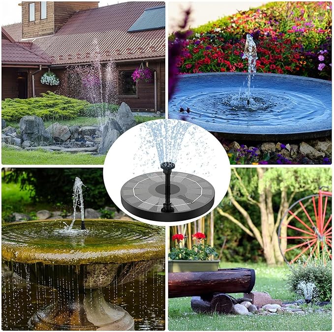 Solar Fountain, Solar Fountain Pump for Bird Bath, Circle Floating Solar Water Pump with 4 Nozzles 1.4W Free Standing Solar Panel Kit Water Pumps for Pond Pool Garden Outdoor Decor (18CM)