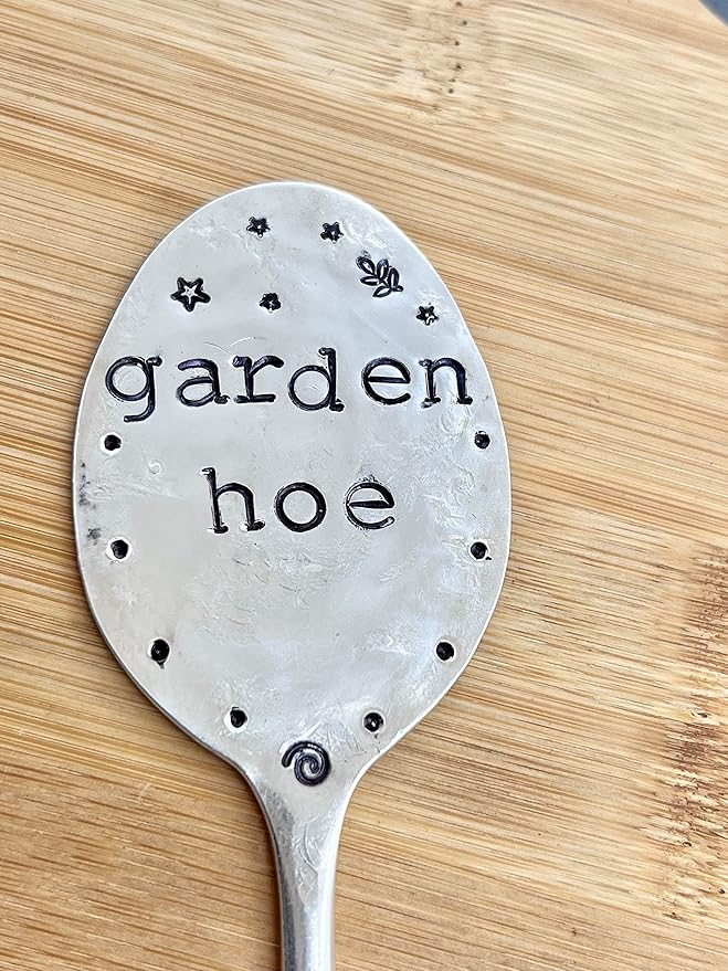 Garden Marker GARDEN HOE silly hand stamped Tea Spoon for Garden Herb or Flowers