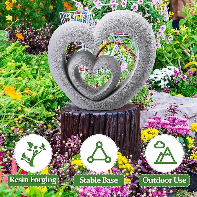 Suzile Nesting Heart Garden Sculpture Resin Outdoor Garden Statues 13. 39 x 12. 2 x 3. 15 Inches Memorial Statues for Grave Cemetery Tombstone Patio Lawn Backyard Yard Memorial Gift Decoration