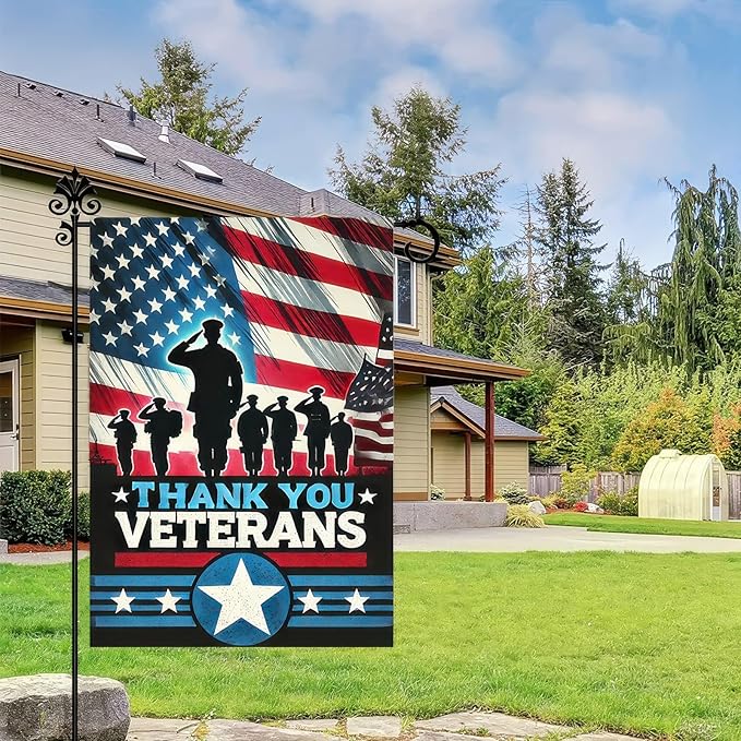BlissYard Thank You Veterans Garden Flag Decorative Yard Banner Seasonal Flag for Outdoor Outside Decor Party Decoration American Patriotic Yard Memorial Day Independence Day Farmhouse Decorations