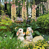 Solar Rabbit Garden Statues Outdoor Easter Bunny Decor Resin Rabbit Figurine Holding Sunflower with LED Lights for Proch Patio Lawn Yard Christmas Birthday Gardening Gifts for Mom Women