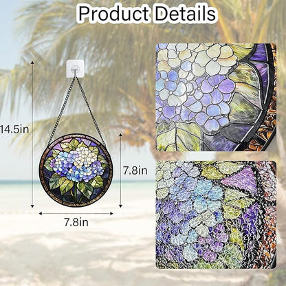 DASTOLL Stained Glass Window Hanging, Hydrangea Flowers Sun Catchers Diamond Glass Panel Hangings Plant Suncatcher Decor for Birthday for Women, Men, Wife, Aunt, and Mom 7.8 in