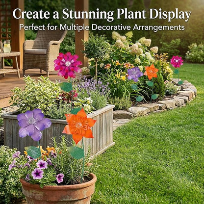 Floral Garden Stake Glow in Dark Plant Pick Water Proof Metal Flower Stick for Outdoor Garden Decor, Set of 3