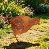 Metal Rooster Garden Decor for Outside, 12.6" Rusty Chicken Outdoor Decor for Patio Lawn Backyard, Decoration Yard Art Animal Ornaments Vintage Rustic Chicken Figurine Sculptures Statues