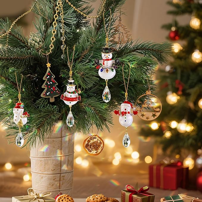 H&D HYALINE & DORA 4 Pcs Snowman Suncatcher Winter Snowman Hanging Suncatcher for Tree Hanging Crystal Crafts Holiday Decor Party Supplies