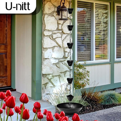 U-nitt 12" Spill Bowl Downspout Catch Basin for Rain Chain Anchoring & Stake | Rainwater Collection for Roof |Gutter Catch Basin | Good for Water Fountain & Birdbath | Black | Handles Heavy Rain