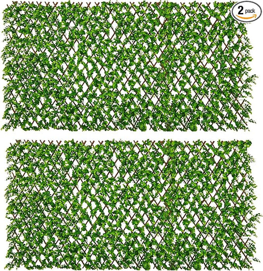 Giantex 2 Pack Expandable Fence Privacy Screen - Decorative Faux Green Eucalyptus Fencing Panel for Balcony, Artificial Hedges with PE Leaves and Willow for Outdoors Garden Patio Deck Apartment