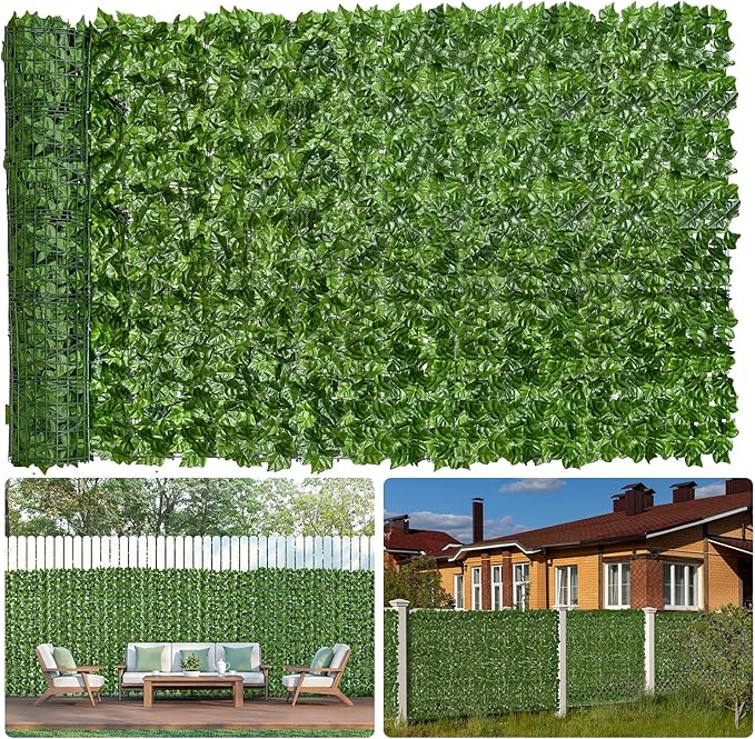 Faux Ivy Privacy Fence Screen 8PCS 20 x 20 Inch Artificial Faux Ivy Hedge Expandable Faux Privacy Fence Decoration for Wall Screen, Outdoor Garden, Wedding Decor,No Cable Tie (80x40 inches)