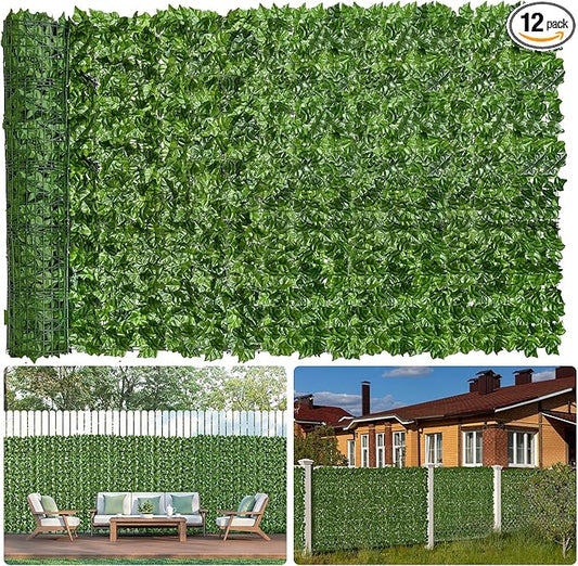Faux Ivy Privacy Fence Screen 120 * 40 Inch Artificial Faux Ivy Hedge Expandable Faux Privacy Fence Decoration for Wall Screen, Outdoor Garden, Wedding Decor,No Cable Tie (12PCS)