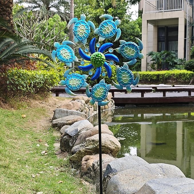 Sea Turtle Wind Spinners Garden Stake, 39" Turtles Wind Spinner Outdoor Decorations- Metal Green Outside Lawn Stake Wind Sculptures for Yard Patio,Lawn & Garden Art Decor