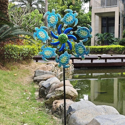 Sea Turtle Wind Spinners Garden Stake, 39" Turtles Wind Spinner Outdoor Decorations- Metal Green Outside Lawn Stake Wind Sculptures for Yard Patio,Lawn & Garden Art Decor