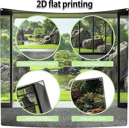 Garage door banner cover, 6x13 ft Spring Japanese Garden Backdrop, Courtyard Background Decoration Photo Banner (Japanese Garden)