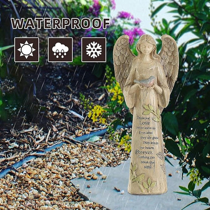 DUSVALLY Angel Resin Statue, Memory Guardian Garden Decor, 10" H Waterproof Outdoor Angel Statue Praying Angel Figurine Sculpture for Lawn & Yard (Holding the Bird)