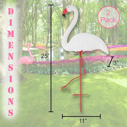 Galashield White Flamingo Yard Decorations Pack of 2 Flamingo Decor Ornaments for Outdoor Lawn and Garden