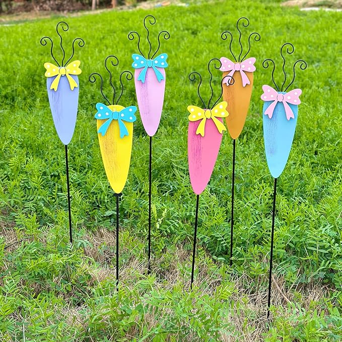 6 Packs Carrot Decorative Garden Stakes Easter Decorations,Cute Carrot Metal Yard Signs,Happy Easter Decorations Outdoor Yard for Spring Home Outside Lawn Front Porch Lawn Backyard Decor