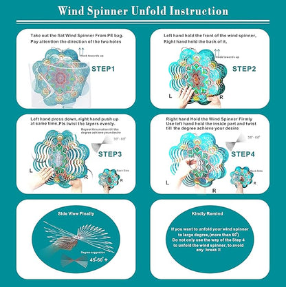 FONMY Stainless Steel Wind Spinner-3D Indoor Outdoor Garden Decoration Crafts Ornaments 6Inch Multi Color Mandala Flower Wind Spinners