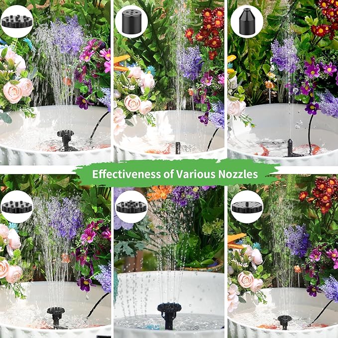 AISITIN Solar Water Pump for Outdoor Features, 2026 Upgraded DIY Fountain Kit With 6 Nozzles, 9.8ft Power Cord, for Bird Bath, Ponds, Garden, Fish Tank Solar Powered Water Fountain Pump