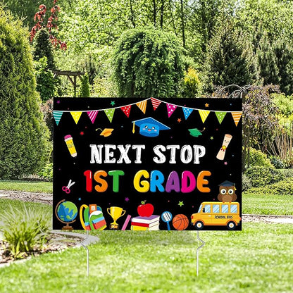 Class of 2026 Kindergarten Grad Yard Sign - Next Stop 1st Grade Graduate Lawn Sign with Stake Congrats Graduation Decorations Colorful Graduation Party Favors Supplies for Outdoor Photo Booth Props