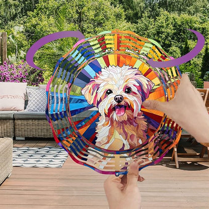Maltese Dog Wind Spinner Pet Dog Memorial Gifts, Vibrant 3D Kinetic Aluminum Metal Yard Art, Loss of Dogs Sympathy Gifts, Hanging Outdoor Garden Decor, 8" Wind Sculptures for Patio, Porch (Maltese1)