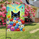 BlissYard Spring Black Cat Garden Flag 12×18 Inch Double Sided Small Black Cat Flower Floral Garden Yard Flags for Spring Summer Outside Outdoor House Decoration Banner