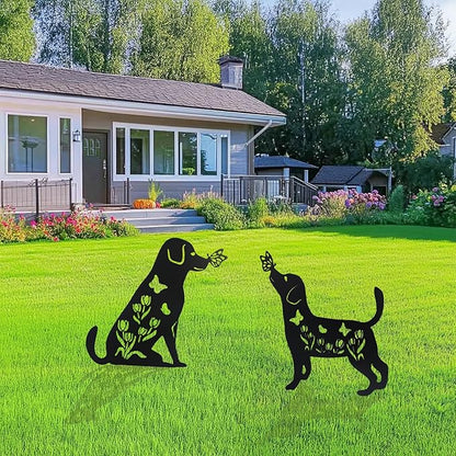 Flohuaer 2PCS Dog Metal Garden Stakes Decorative Labrador Gifts for Women/Men/Dog Lovers Black Animal Silhouette Statues for Outside Yard Art Outdoor Patio Lawn Ornaments Garden Decorations