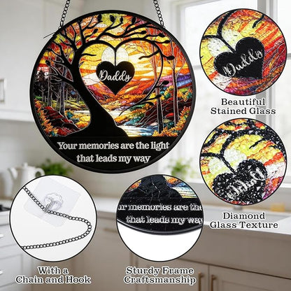 Memorial Sun Catcher for Dad - Your Memories are The Light 6.3" Stained Glass Window Hanging - Emotional Dad Gifts for Birthday, Christmas - Home Decor & Garden Color Catcher