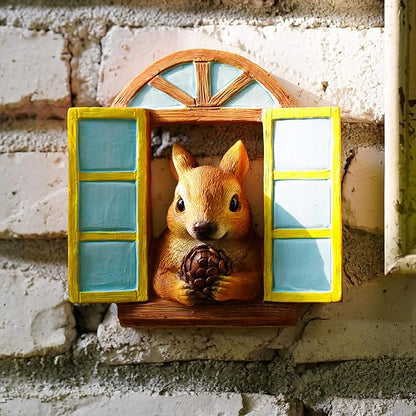 Garden Squirrel Sculpture, Decorative Squirrel Tree Log Statue with Pinecone, Indoor Outdoor Resin Art Decor for Yard, Patio, Lawn, Tree Ornament, Cute Animal Garden Decor