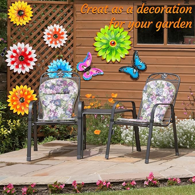 Gisafai 10 Pack Metal Flowers Wall Decor Outdoor, 3D Metal Daisy & Butterfly Fence Decor Wall Art for Garden Patio Backyard Balcony, Colorful Housewarming Birthday Mother's Day Gift(Vintage)