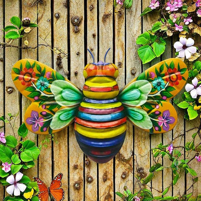 Metal Outdoor Wall Art Decor, Bee Wall Decoration, Iron Bee Garden Art, Metal Craftwork, Bumble Bee Decor Outdoor Hanging Bees for Wall and Garden Decoration, Indoor or Outdoor Decorative Art