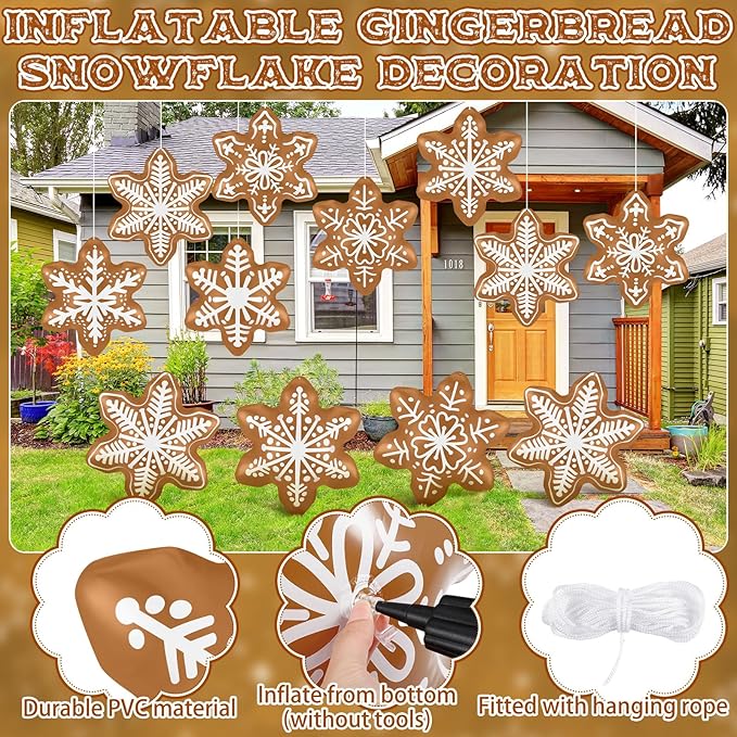 12 Pieces Winter Inflatable Snowflake Outdoor Decorations Winter Blow up Brown Inflatable Hanging PVC Waterproof Snowball Outdoor Ornaments Decorations for Party Decor Yard Garden Lawn