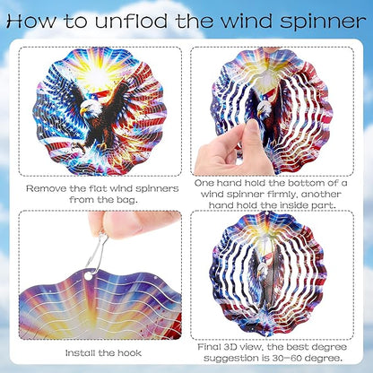 American Eagle Wind Chimes - Metal Flag Windchime with 3D Wind Spinners Outdoor Art Hanging for Garden Yard Patio Lawn Balcony Indoor Home 250 Anniversary Patriotic Decor Gift for Friends