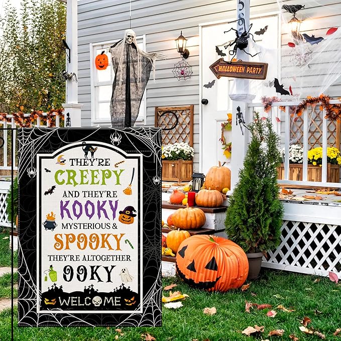 OHOME Halloween Party Decorations - Welcome Garden Flag | Halloween Decorations for Outdoor Indoor Outside - Trick or Treat Banner for Garden Porch Patio Lawn Yard Party Favors Supplies,12x18 Inch