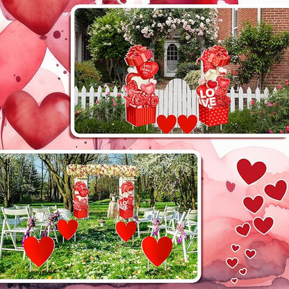 Yuntau 4 Pcs Valentine's Day Yard Signs Gnome Outdoor Sign with Stakes Valentine Red Heart Rose Gnome Lawn Gift Box for Holiday Pathway Lawn Walkway Patio Party Wedding Anniversary Decor