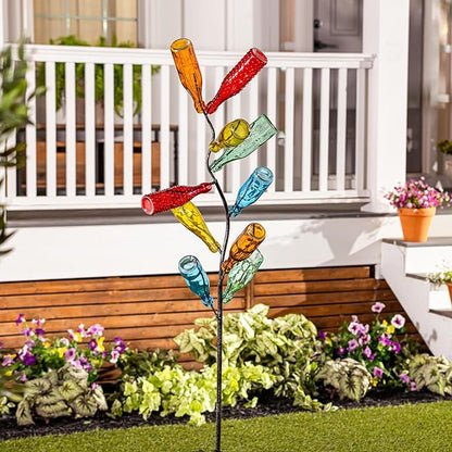 Evergreen Garden Glass Bottles for Bottle Tree, Wine Bottles for Decorativation Indoor Outdoor Wedding Christmas Party Decor (Rainbow, Set of 10)
