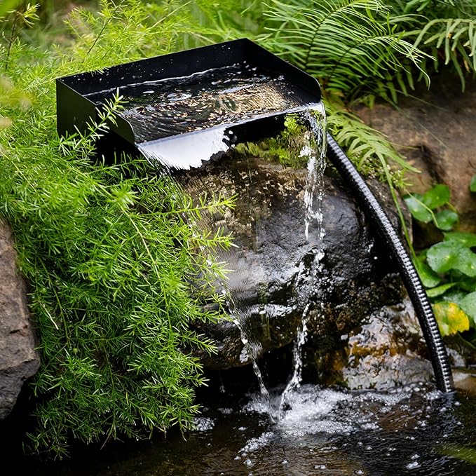 Biling 8 Inch Pond Waterfall Spillway Kit, 304 Stainless Steel Waterfall Box, 40W 660GPH Submersible Pump, 9.8FT Corrugated Tubing & Fittings, Adjustable Flow for Mini Pond & Patio Water Features