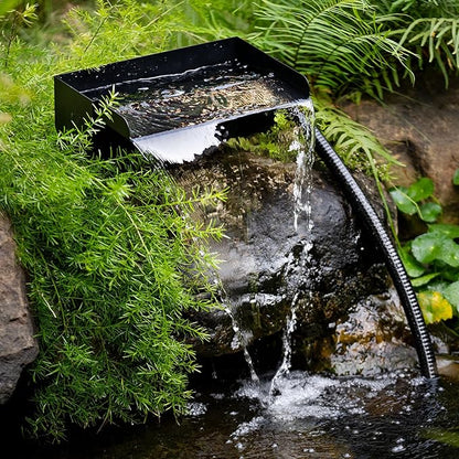 Biling 8 Inch Pond Waterfall Spillway Kit, 304 Stainless Steel Waterfall Box, 40W 660GPH Submersible Pump, 9.8FT Corrugated Tubing & Fittings, Adjustable Flow for Mini Pond & Patio Water Features