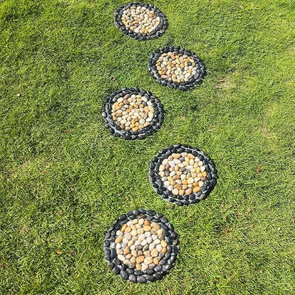 Garden Stepping Stones Outdoor,Pebble Stepping Stones for Garden Walkway,Decoration Polished River Rock for Yard, Pathway,Landscaping, 12 inch Round Decorative Stone Sheet Set 6pcs