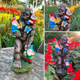 Gorilla Bigfoot Dwarf Bigfoot Sculpture Butterfly Statue with Large Garden Accessories with LED Decorative Gifts 7.5X5.9X13Inch