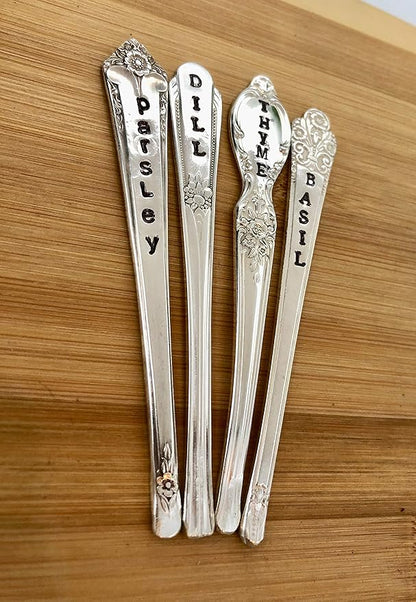 Personalized Herb Markers, Set of 4, You Choose Herbs Silver Plate Spoon Handle Plant Labels,