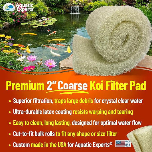 Aquatic Experts Cream COARSE Pond Filter Pad - 2 inch Thick - Bulk Roll Water Garden Filter Pond Media - Made in USA (12 inch by 72 inch)