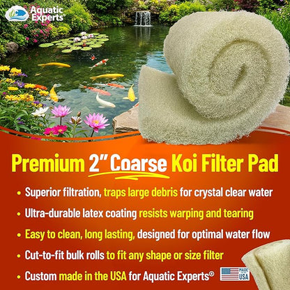 Aquatic Experts Cream COARSE Pond Filter Pad - 2 inch Thick - Bulk Roll Water Garden Filter Pond Media - Made in USA (18 inch by 72 inch)