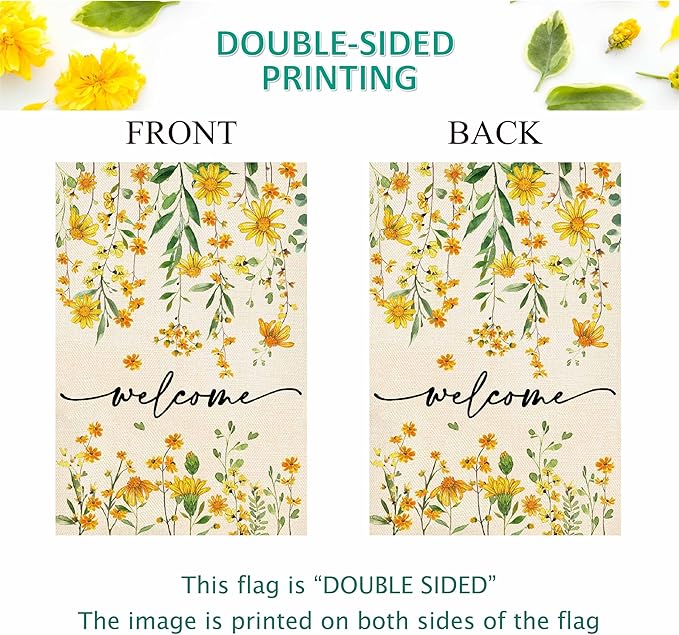 Baccessor Summer Welcome House Flag 28 x 40 Inch Floral Double Sided Daisy Funny Spring Sunflower Yard House Flag Seasonal Burlap Cute Vertical Farmhouse Yard Outdoor Decoration