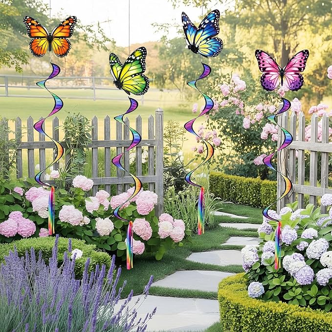 Gerrii 4 Pcs Spring Butterfly Windsock for Outside Monarch Butterfly Wind Spinner Hanging Decor Springtime Wind Twister Windmill for Yard Garden Patio Home Supply