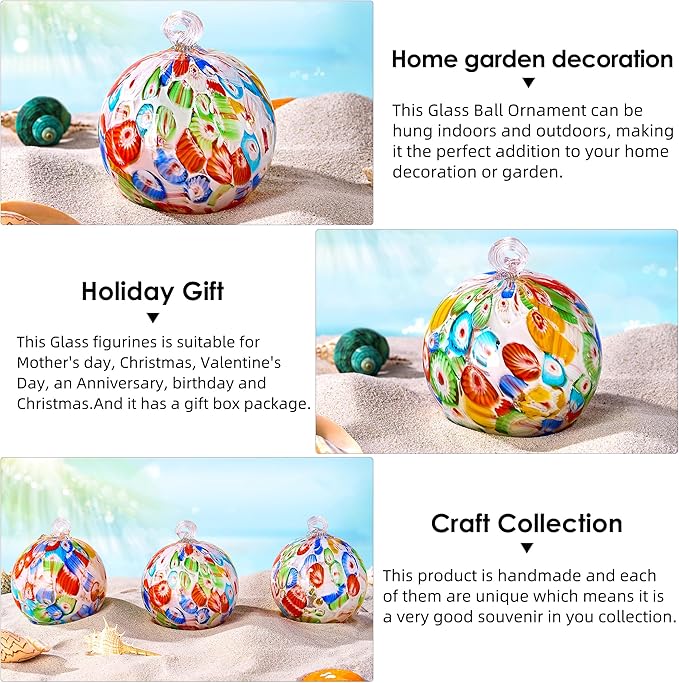 EUSTUMA Hand Blown Glass Witch Ball,Glass Ornament Hanging Garden Gazing Ball Indoor Outdoor Home Décor. (6)