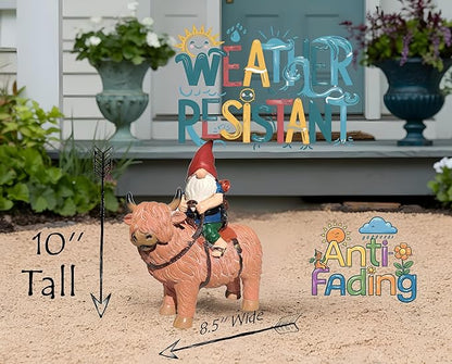 Funny Guy Mugs Gnome Riding A Highland Cow - Funny Garden Gnomes Gifts for Women - Garden Gnomes for Outdoors