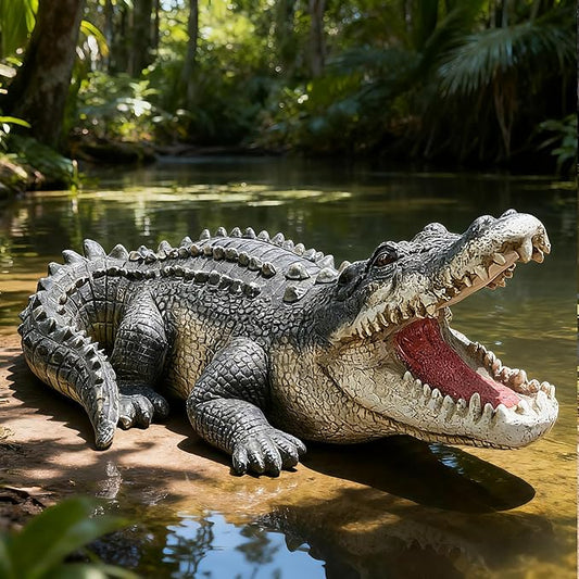 Teaeeno Garden Alligator Outdoor Decor,Crocodile Sculpture for Stuff Pond Decor,Florida Alligator Sculpture for Yard Art,Realistic Wild Animal,Reptile Figure,Florida Alligator,Perfect for Man