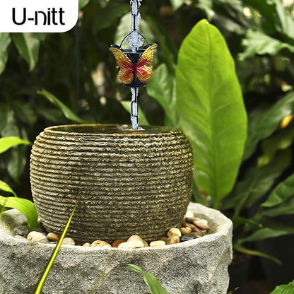 Rain Chain Water Collection for Gutters, Rainwater Catcher & Diverter, 8.5 FT Chains for Outside Garden, Butterfly Bucket Cups, Roof Downspout, Works with Heavy Rain, w/ Gutter Clip for Rainchains