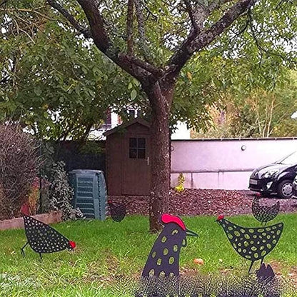 5PCS Rooster Animal Stakes, Chicken Family Garden Silhouette Yard Art, Hollow Out Animal Shape Decor for Outdoor-for Lawns Backyard 5PCS